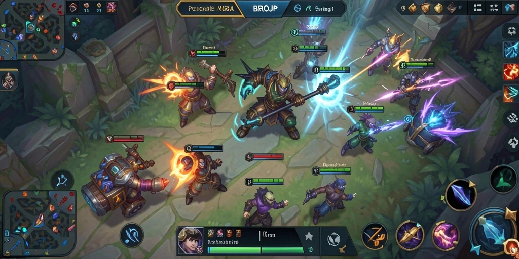 Tampilan gameplay dinamis di BROJP penuh strategi MOBA.