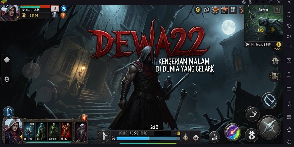 Screenshot DEWA22 menampilkan suasana gelap yang mencekam dan karakter menghantui.
