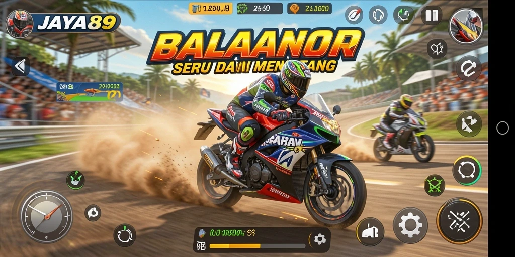 Tampilan gameplay JAYA89 yang mendebarkan saat balapan motor.